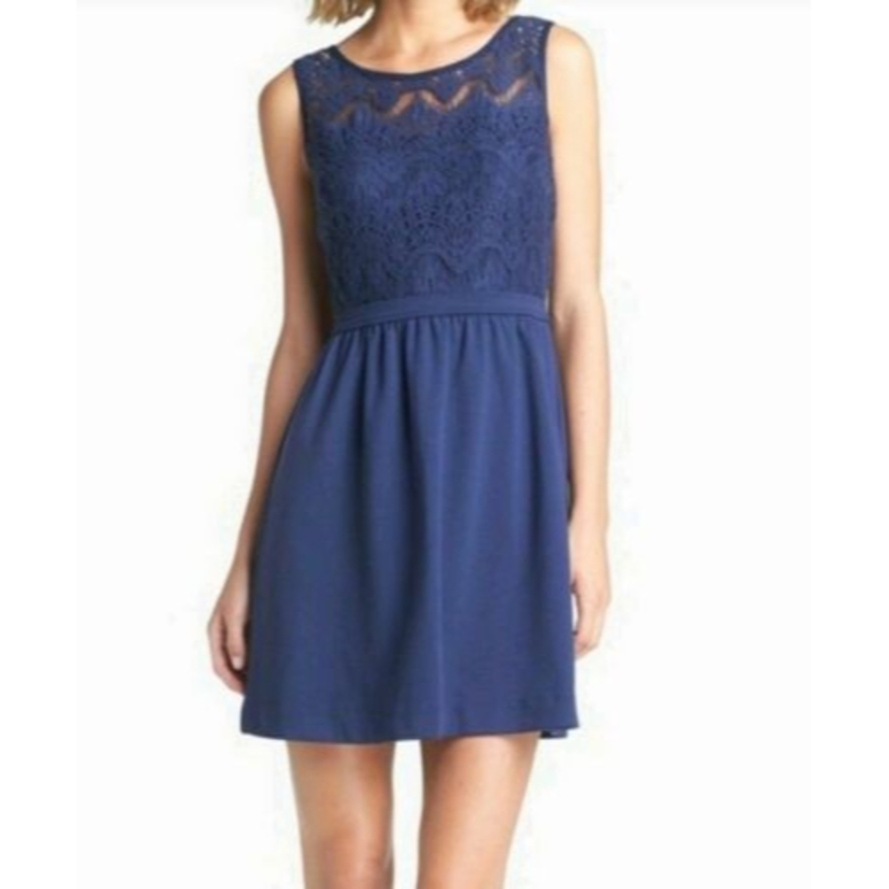 LILLY PULITZER Rhea Navy Blue Lace Top Fit & Flare Sleeveless Mini Dress Size XS